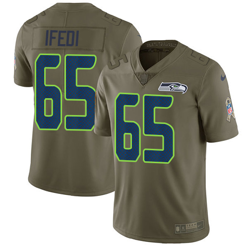 Nike Seahawks #65 Germain Ifedi Olive Men's Stitched NFL Limited Salute to Service Jersey - Click Image to Close
